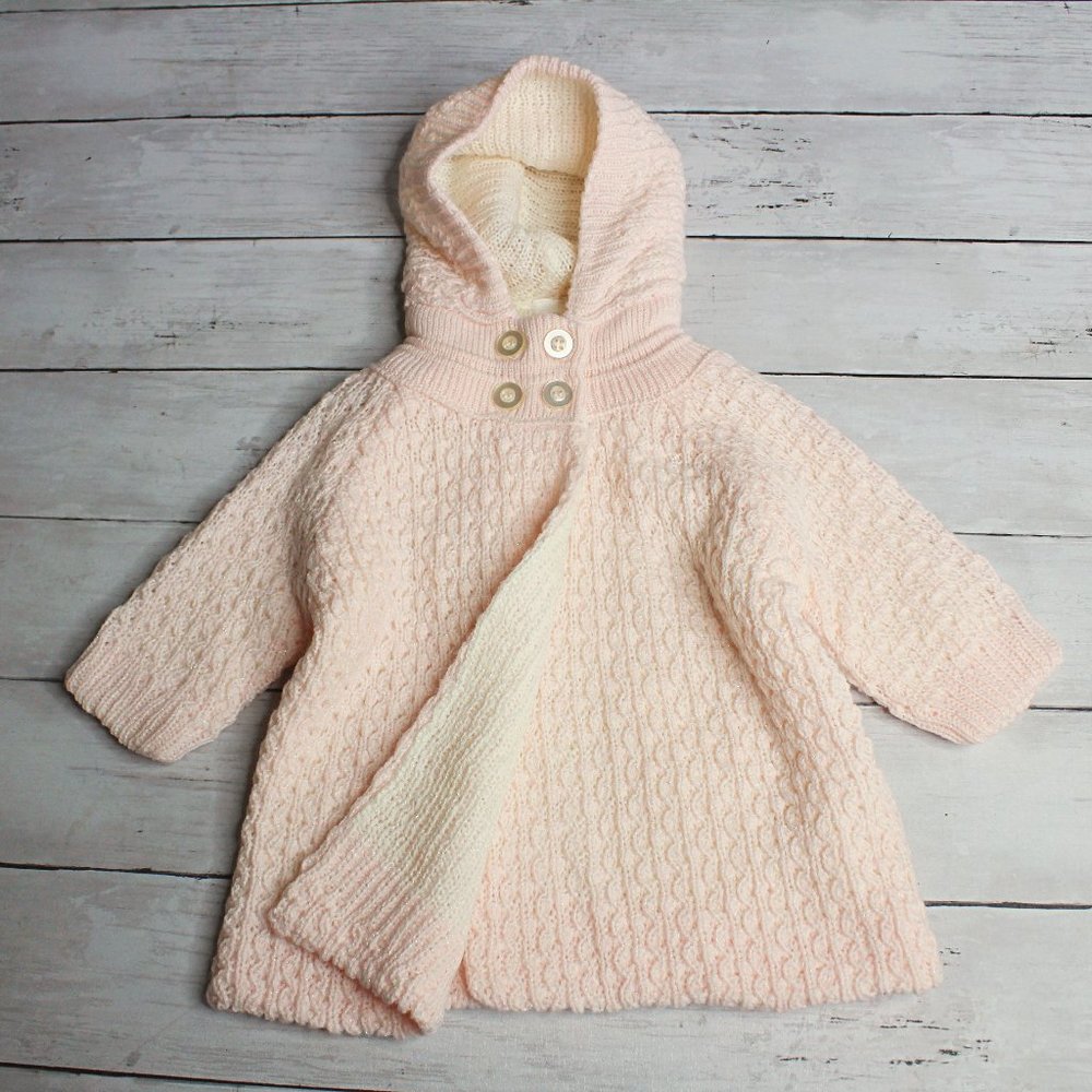 Cuddle Bear Vintage  Cardigan Sweater Jacket Baby Girl Size 0-3 Pink